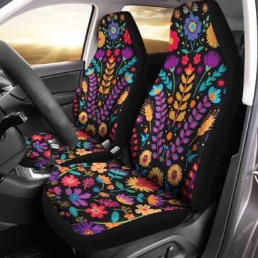 Imagem de Jodoolang Capa protetora de assento automotivo azul Boho floral 2 peças apenas, capa protetora de assento automotivo universal lavável, respirável, à prova d'água
