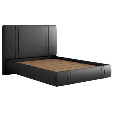 Imagem de Cama Casal Flutuante Com Cabeceira 140cm Astra S04 Couríssimo Preto - Lyam Decor