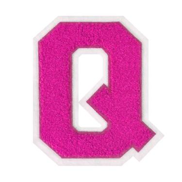 Imagem de 1 PÇ Patch de letra de chenille rosa de 11,4 cm com borda branca – Remendos do alfabeto para roupas, jaquetas, mochilas, chapéus para decoração personalizada, nome personalizado e artesanato. (Q)