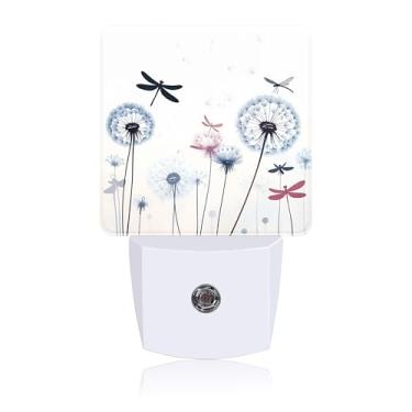 Imagem de Libélula com dente-de-leão, luz noturna conectada à parede com sensor de crepúsculo ao amanhecer, luz noturna para decoração de quarto feminino, masculino, corredor, cozinha, banheiro, berçário