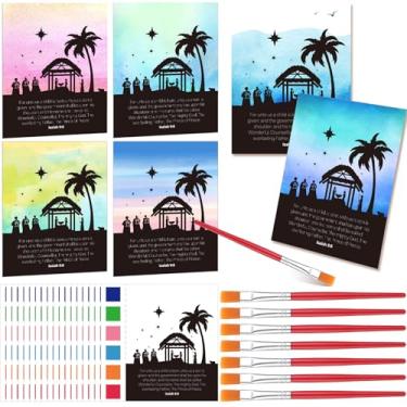 Imagem de Tenceur Conjunto de 30 peças de papel para pintura de presépio de Natal com pincéis, arte cristã, bíblia, artesanato de Jesus para atividades de Natal faça você mesmo, lembrancinhas de festa de fim de