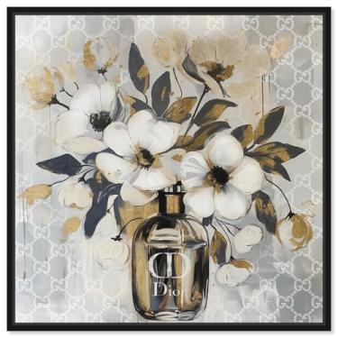 Imagem de Art Remedy Golden Hues Perfume Floral Gold Fashion Glam Canvas Wall Art, Black Floater Frame, 76.2 cm x 76.2 cm