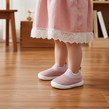 Imagem de MORENDL Sapatos Para Bebês - Meias De Caminhada Antiderrapantes, Respiráveis, Unissex, Rosa, Tamanho 8