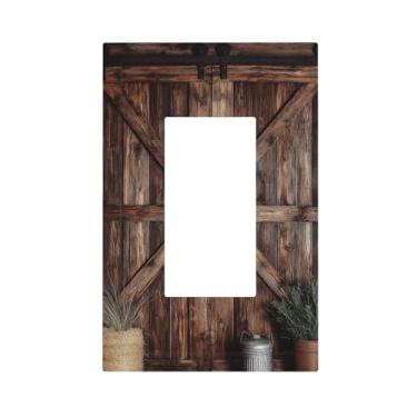 Imagem de VGHOKO Capas de tomada decorativas com porta de celeiro rústica vintage design de textura de madeira desgastada 1 gangue capas de interruptor de luz decora único dispositivo Gfci placa de parede para