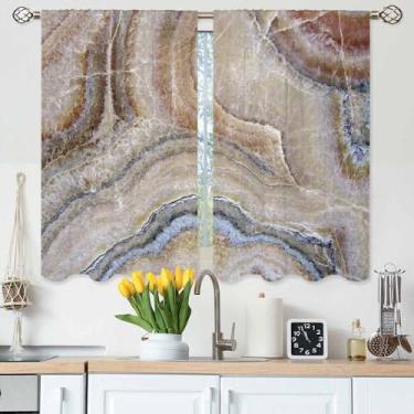 Imagem de Gpiaoyfo Cortinas de cozinha de mármore ônix com padrão de superfície de pedra natural textura de granito rocha cortinas de camada curta para banheiro, café, cortinas de janela pequena, tratamento de