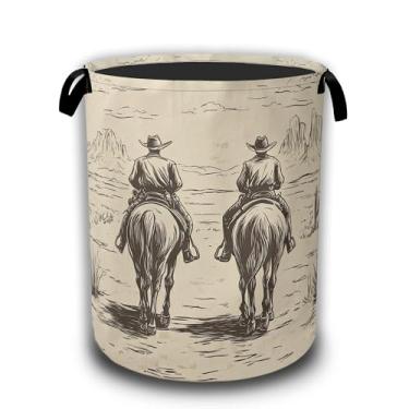 Imagem de Cesto de roupa suja Cowboys montando cavalos, cestos de lavanderia dobráveis à prova d'água com alças, balde de armazenamento de roupas, organizador de brinquedos para banheiro/berçário/quarto, 41 x