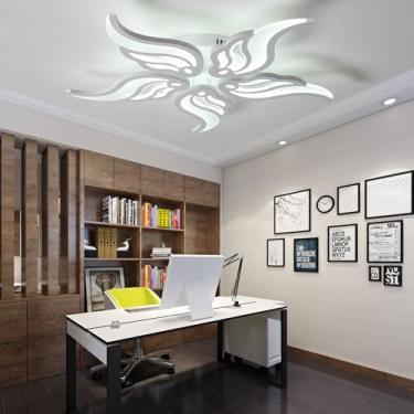 Imagem de Luminária de teto LED moderna em formato criativo de flor para sala de estar, lâmpada econômica para quarto, luz de teto dimerizável 3000K-6500K com controle remoto para escritório e sala de