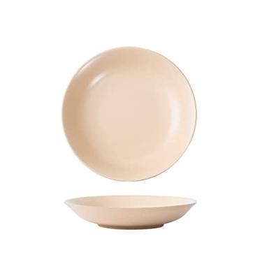 Imagem de Série fosca de 20 cm de cerâmica para salada/massa/frutas/aperitivos/pratos de sobremesa, pratos de jantar de Natal, conjunto de 2 pratos de jantar marrons (cor: marrom claro, tamanho: 20 cm)