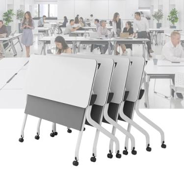 Imagem de Mesa de conferência dobrável mesa de conferência 140 cm pequena retangular reunião seminário mesa dobrável com rodas silenciosas mesa de treinamento móvel solução para escritório mesas de negócios