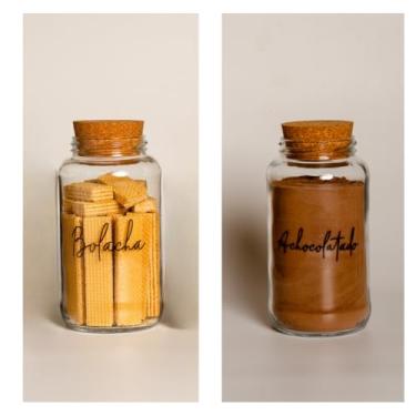 Imagem de Pote de armazenamento cafe Kit Cantinho do Café - ESCOLHA SEU KIT - Potes de Vidro 830 ml com Tampa de Cortiça(Bolacha e Achocolatado)