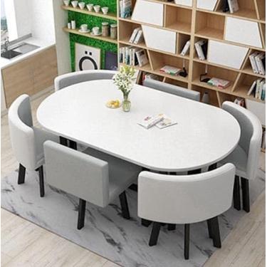 Imagem de Mesa de jantar conjunto com S, mesa de jantar oval para 6 s, mesa de jantar moderna e mesa de café e 1 table e 6 s conjunto, para sala de estar de cozinha, sala de reuniões de 7 peças TA