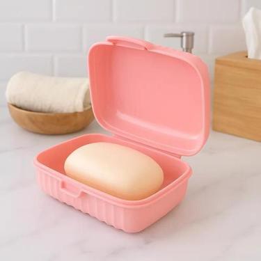 Imagem de Saboneteira com Tampa e Trava Preta Estriada Compacta Para Viagem Banh