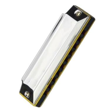 Imagem de Gaita de jogo profissional C chave 10 buracos prata moderna azul diatônico gaita material de capa de aço inoxidável