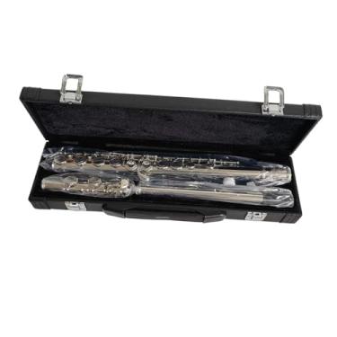 Imagem de Flauta banhada a prata com furo fechado de 16 furos com tecla E tom C metal cobre branco para iniciantes e exames, flauta alto