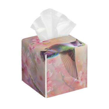 Imagem de Capa quadrada de couro para caixa de lenços de papel à prova d'água com flor elegante, organizador de papel facial com cinto inferior, estojo de lenços para mesa, banheiro, escritório, mesa, carro