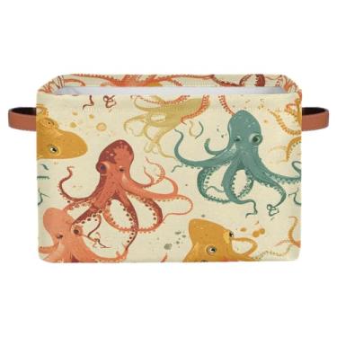 Imagem de Pequenas cestas de armazenamento de animais, polvo, colorido, fofo, com alças, caixas de armazenamento de brinquedos de tecido dobráveis para berçário, sala de estar, quarto, prateleiras, roupas