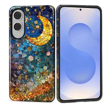 Imagem de Kapadiy Capa para Samsung Galaxy S25 Edge, estampa de vitrais, lua, estrelas, design híbrido, proteção dupla de silicone + policarbonato rígido à prova de choque, capa protetora fina antiarranhões