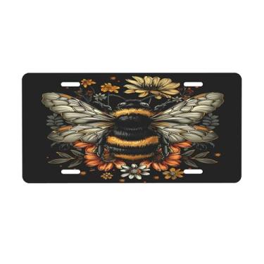 Imagem de Placa de licença animal preta abelha para frente do carro placas de carro alumínio metal adequado para caminhão, placa de porta de carro, bar, café, acessórios automotivos para homens e mulheres 15 x