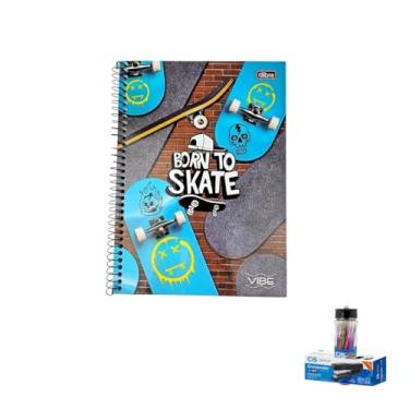 Imagem de Kit Caderno Universitário Capa Dura Vibe Masculino 320 Folhas + Caneta Esferográfica Sortida 0.7mm + Grampeador Metallic C-15