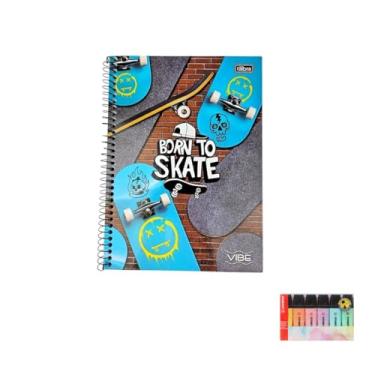 Imagem de Kit Caderno Universitário Capa Dura Vibe Masculino 20 Matérias + Estojo Marca Texto 06 Cores Pastel