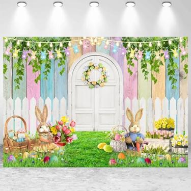 Imagem de 2,1 x 1,5 m, pano de fundo de Páscoa, primavera, Páscoa, festa, fotografia, jardim, grama, coelho, ovos, colorido, madeira, bandeira, decoração, adereços de estúdio fotográfico