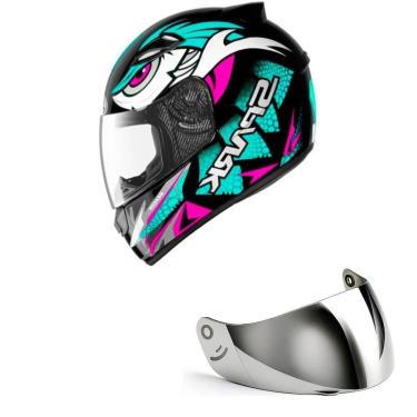 Imagem de Capacete Ebf New Spark Dragon Verde e Rosa Mais Viseira Prata-Feminino