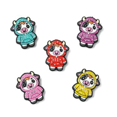 Imagem de LiQunSweet 10 peças, 5 cores, tema de gado fofo, contas focais de silicone, contas de desenho animado de vaca para joias faça você mesmo, pulseira, colar, brinco, bolsa, caneta, chaveiro, decoração