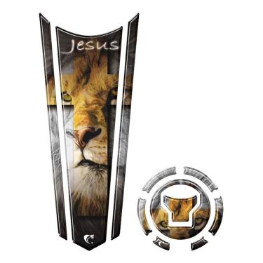 Imagem de Adesivo Faixa Gravata Tanque E Bocal Moto Resinado Jesus Preto