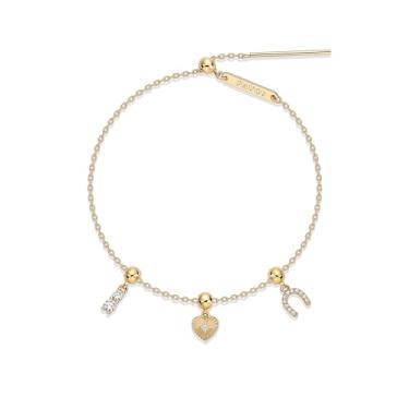 Imagem de PAVOI Pulseira feminina banhada a ouro 14K | Conjunto de pulseiras ajustáveis de 17 cm com pingentes de ferradura removível, coração e zircônia cúbica | Joias modernas com corrente de ouro, 7 Inches