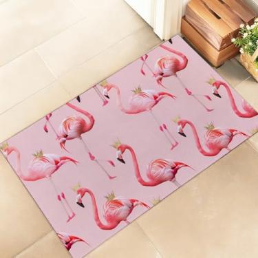 Imagem de amepay Tapete de porta interior Royal Flamingo – Capacho elegante de tecido não tecido de 43 x 75 cm com design rosa elegante, para varanda, quarto, sala de estar - Tapete decorativo divertido
