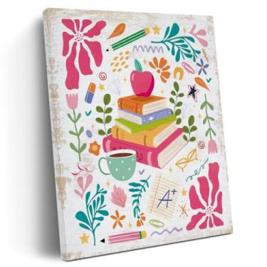 Imagem de Boho Floral Decor Book Lovers Gifts Bookish Gifts Teacher Appreciation Gift Canvas Wall Art Wall Art, Back to School, Impressões emolduradas, arte para escritório, casa, quarto, sala de estar, 28 x 38
