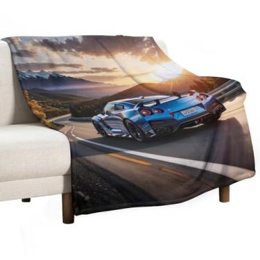 Imagem de HouLaiZhe Cobertor super macio de flanela R35 JDM carro esporte nascer do sol fresco leve cobertor refrescante para sofá-cama cadeira sofá carro viagem ao ar livre leve quente 76 cm x 101 cm