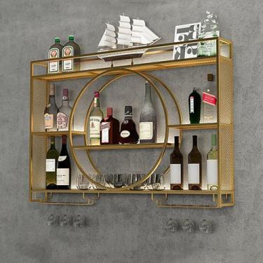 Imagem de GKPSSURV Rack de armazenamento de vinho moderno montado na parede rack de vinho rack de vinho montado na parede com luzes LED, rack de armazenamento de vinho com suporte de copo de vinho, prateleira