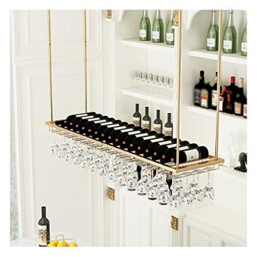 Imagem de APUM Prateleira suspensa de teto prateleiras de vinho altura e largura ajustáveis, suporte de garrafa de vinho vintage, suporte de vinho montado na parede com suporte de taças