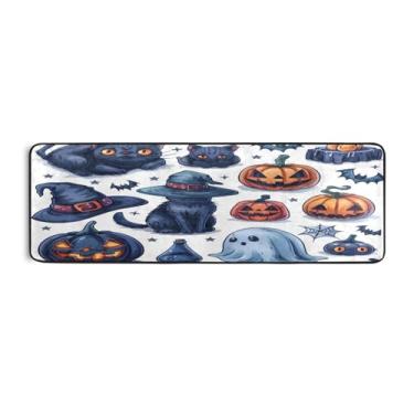 Imagem de Qilmy Tapete corredor de abóbora e gato preto 183 x 61 cm, antiderrapante, antifadiga, confortável, tapetes longos, para quarto, sala de estar, banheiro, corredores, entrywa268