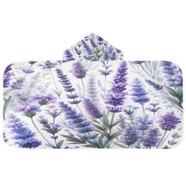 Imagem de Burbuja Toalha de banho com capuz lavanda para crianças, toalha de praia de pelúcia macia absorvente para meninas e meninos 3-10 anos, 61 x 127 cm
