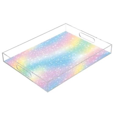 Imagem de STAYTOP Linda bandeja de acrílico para servir em cores arco-íris, 15,7 x 11,20 cm, bandejas decorativas à prova de derramamento, organizador de bancada para café da manhã, chá, comida, maquiagem