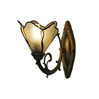 Imagem de Arandela de parede estilo Tiffany mediterrâneo com pétalas criativas em vitral, feita à mão, para quarto, cabeceira, corredor, varanda, potência máxima de 40W, transparente.