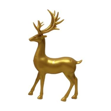 Imagem de IEUDNS Estátua de Alce Artesanal Simples Escultura Decorativa de Rena Estatueta de Veado para Decoração de Banheiro, Lareira, Mesa ou Armário, Ouro em Pé