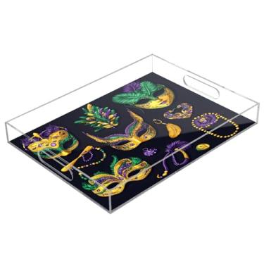 Imagem de STAYTOP Bandeja acrílica para servir de máscara de carnaval de carnaval, 15,7 x 11,20 cm, bandejas decorativas à prova de derramamento, organizador de bancada para café da manhã, chá, comida