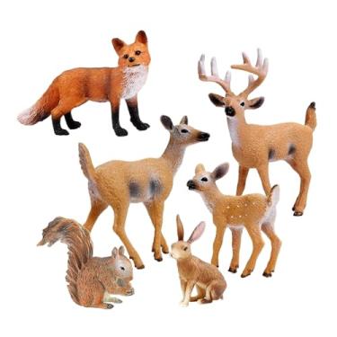 Imagem de Esquirla Conjunto de 6 figuras de veado, e esquilo, criaturas da floresta, miniaturas de brinquedos para decoração de