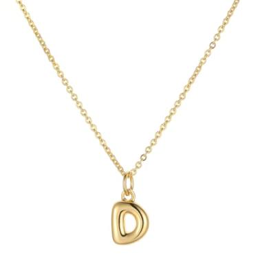 Imagem de TASBERN Colar com inicial bolha para mulheres, minúsculo, banhado a ouro 18K, alfabeto A-Z, minimalista, joia delicada, presente de aniversário para ela, Banhado a ouro, Sem Pedra Preciosa