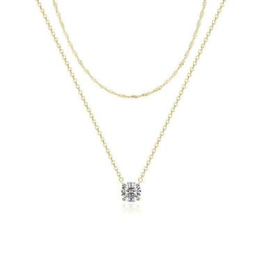 Imagem de Gargantilha de camada dupla de cobre com zircônia de cristal para joias femininas, Standard, Metal, Zircônia cúbica