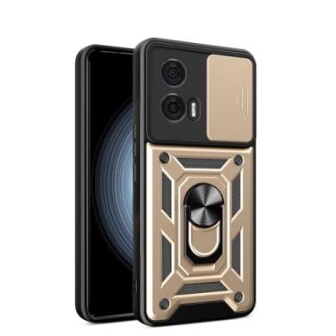 Imagem de RKINC Capa para Motorola Moto G Play 2024 com capa deslizante para câmera e suporte giratório de grau militar à prova de choque com suporte magnético para carro, dourado