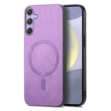 Imagem de Monwutong Capa de couro fina à prova de choque para Samsung Galaxy S25, capa de atração magnética forte com capa de proteção antiqueda para Samsung Galaxy S25, CX roxa