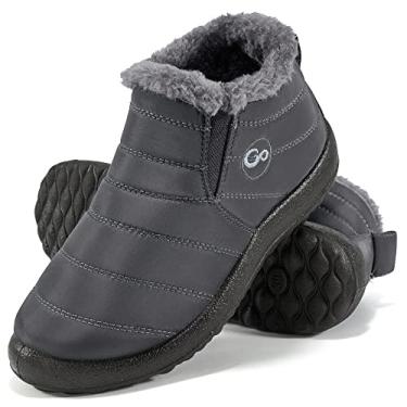 Imagem de Botas de neve para mulheres de inverno: botas de tornozelo forradas com pele quente, confortável, impermeável, sem cadarço, botas femininas leves, Cinza, 37