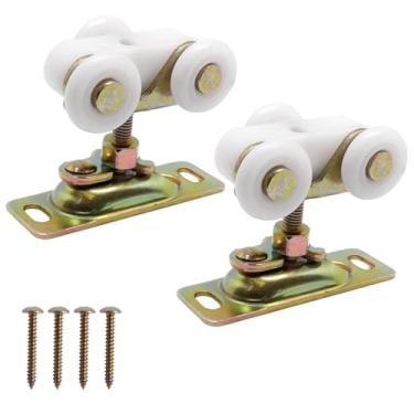 Imagem de BENLIUDH Conjunto de substituição de rolos de porta de bolso deslizante de 9,5 cm, kit de substituição de rodas de porta deslizante de 2 peças com gancho superior, ferragens de portas de bolso para
