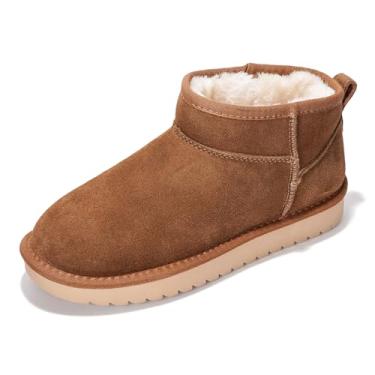 Imagem de Project Cloud Botas femininas de cano curto 100% de couro genuíno – Resistente à água com palmilha de espuma viscoelástica – Botas femininas modernas e confortáveis (hippy), Camurça mocha, 38