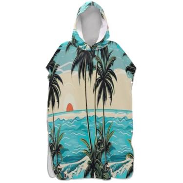 Imagem de Joisal Palmeiras tropicais praia surfe trocador para adultos plus size unissex adulto poncho com capuz toalha de natação