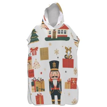 Imagem de Joisal Lindo quebra-nozes de Natal poncho de surfe branco trocador roupão adulto reutilizável praia ponchos para homens toalha de natação com capuz